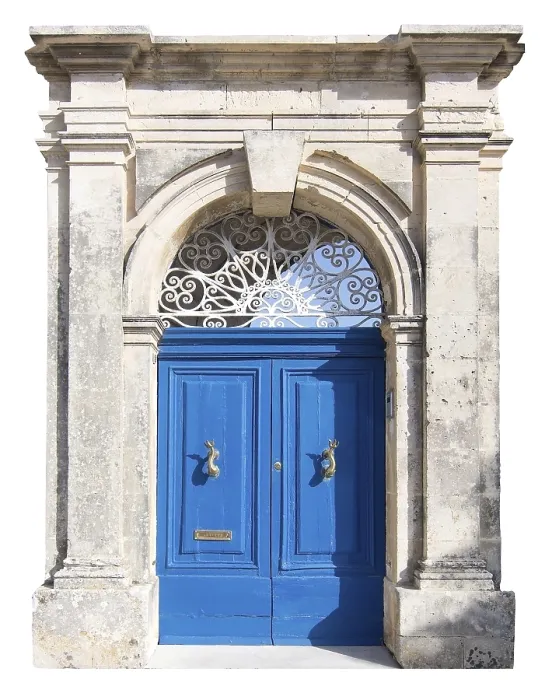 Framed Print : Blue door with white iron lace