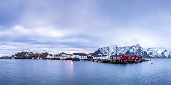 Framed Print : Blue hour, dusk, on the coast near Reine