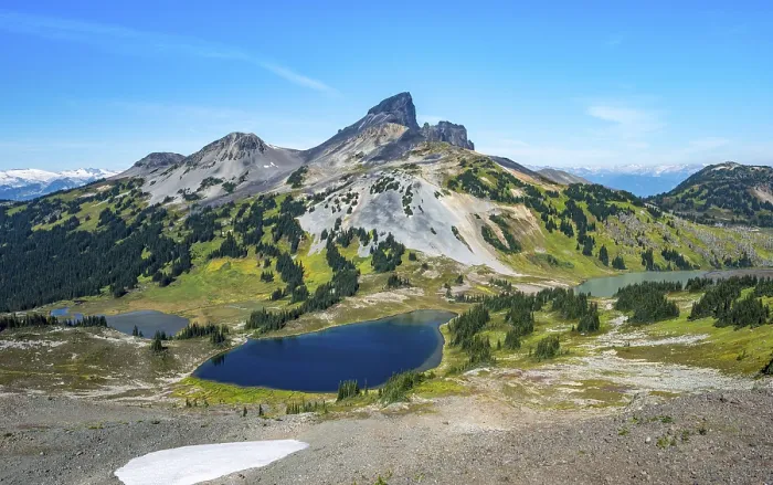 Framed Print : Blue lakes in front of Black Tusk volcanic mountain
