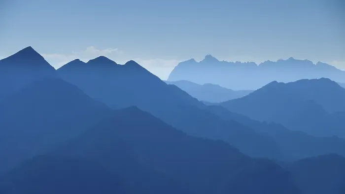 Framed Print : Blue silhouettes of mountains, view over Chiemgauer Alps