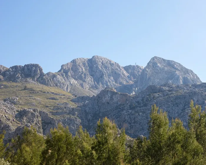 Framed Print : Blue sky over a picturesque, sunny mountain landscape