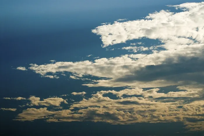 Framed Print : Blue sky and white and silver line clouds in blue sky