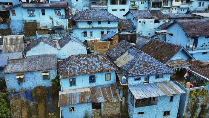 Framed Print : The blue village in Indonesia, photograped with a drone Framed Print : The blue village in Indonesia, photograped with a drone