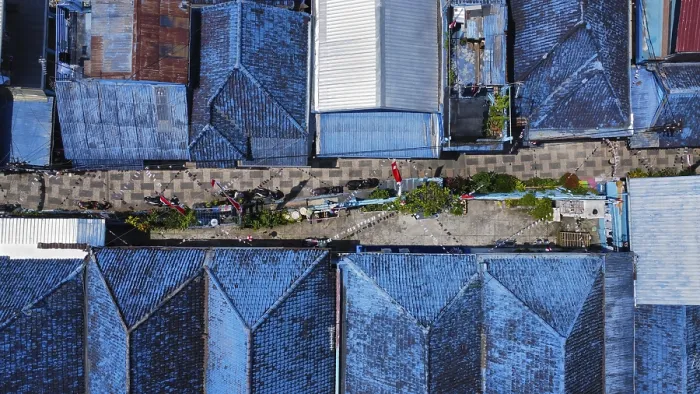 Framed Print : The blue village in Indonesia, photograped with a drone Framed Print : The blue village in Indonesia, photograped with a drone