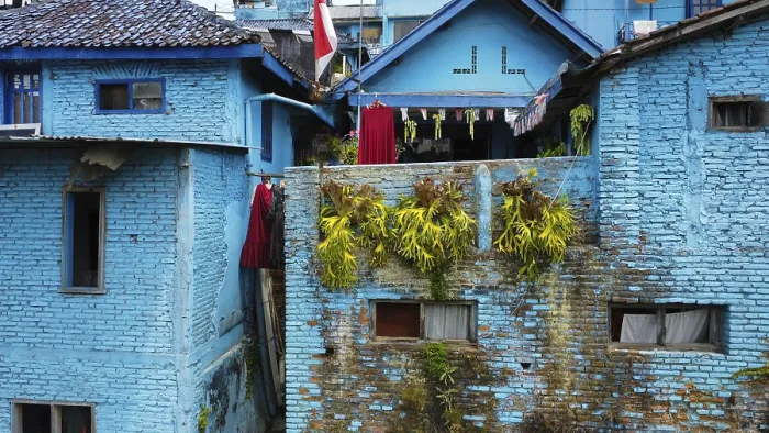 Framed Print : The blue village in Indonesia, photograped with a drone Framed Print : The blue village in Indonesia, photograped with a drone