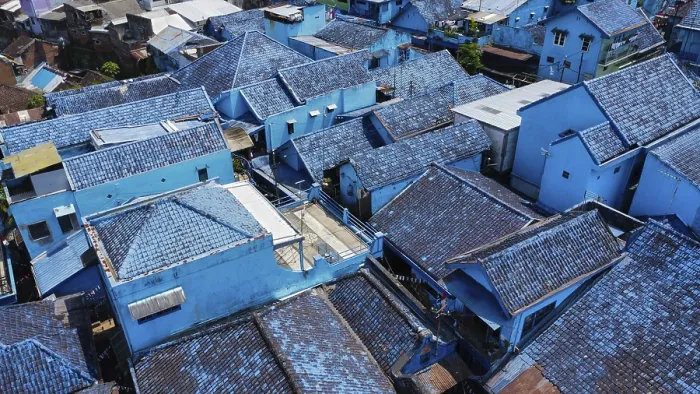 Framed Print : The blue village in Indonesia, photograped with a drone Framed Print : The blue village in Indonesia, photograped with a drone