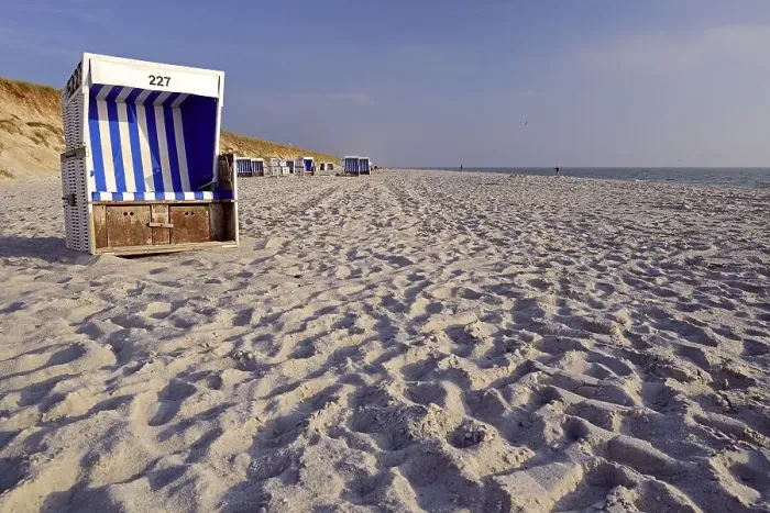 Framed Print : Blue and white beach chair, Rantum Beach Framed Print : Blue and white beach chair, Rantum Beach