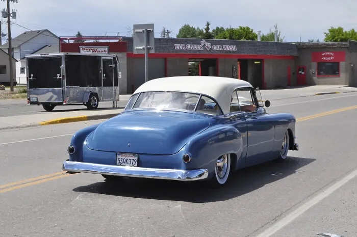 Framed Print : A blue and white vintage car, Hot Rod