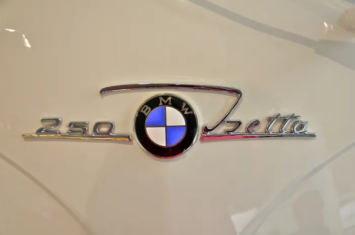 Framed Print : BMW Isetta logo on cream-coloured sheet metal Framed Print : BMW Isetta logo on cream-coloured sheet metal