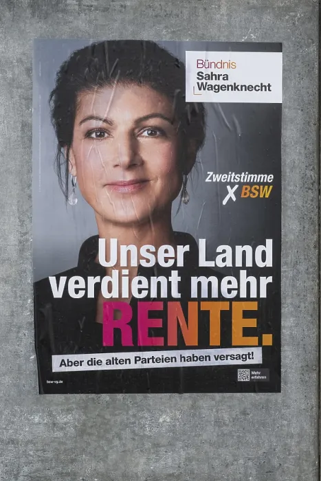 Framed Print : Board with election poster, BSW