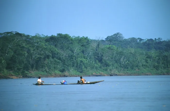 Framed Print : Boat traffic on the Rio Tambopata near Puerto Maldonado in the Amazon Basin Framed Print : Boat traffic on the Rio Tambopata near Puerto Maldonado in the Amazon Basin