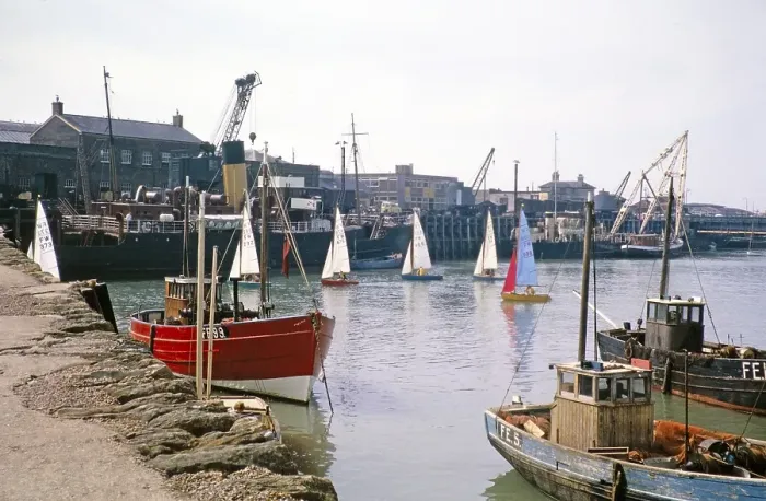 Framed Print : Boats in the harbour, Folkestone, Kent, England, United Kingdom, early 1960s, Europe