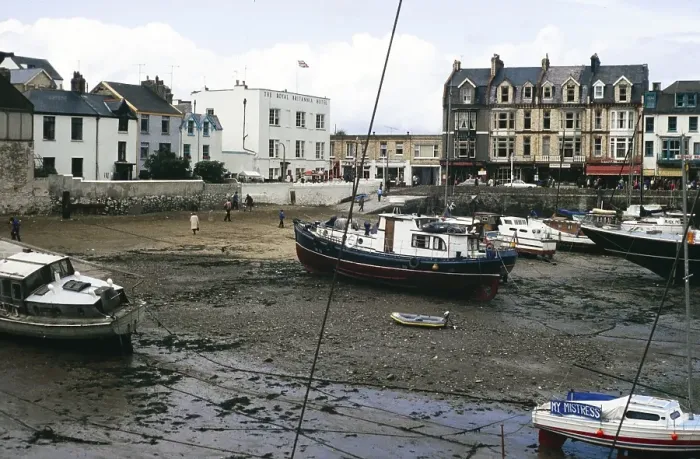 Framed Print : Boats in the harbour at low tide, Ilfracombe, North Devon, England, UK 1970s Royal Britannia Hotel Framed Print : Boats in the harbour at low tide, Ilfracombe, North Devon, England, UK 1970s Royal Britannia Hotel