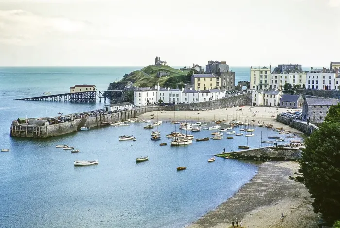 Framed Print : Boats moored in Tenby harbour, Pembrokeshire, Wales, United Kingdom, late 1950s, Europe