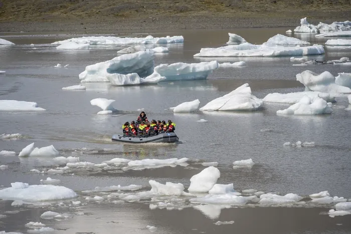 Framed Print : Boats with tourists in the glacier lagoon