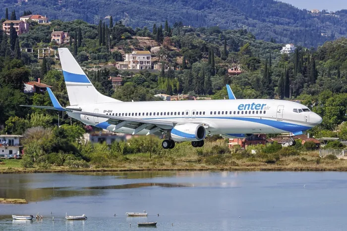 Framed Print : A Boeing 737-800 aircraft of Enter Air with the registration SP-ENV at Corfu Airport