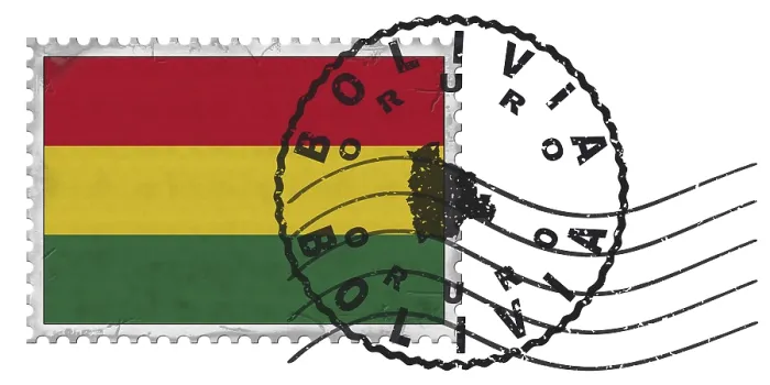 Framed Print : Bolivia Oruro Stamp with National Flag and Postmark