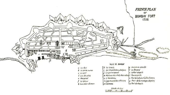 Framed Print : Bombay Map, French plan of Bombay fort 1758