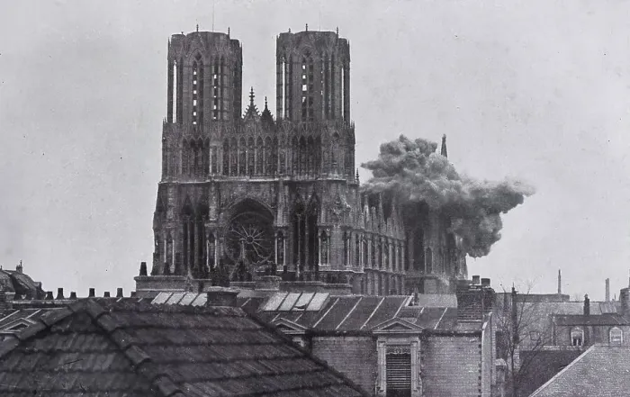 Framed Print : Bombing on the Reims Cathedral