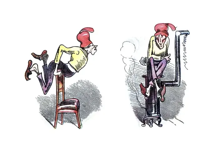 Framed Print : Book illustration, Boeck the tailor with a stomach ache Framed Print : Book illustration, Boeck the tailor with a stomach ache