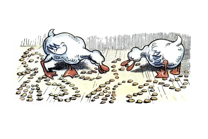 Framed Print : Book illustration, ducks eating Max and Moritz whole grain Framed Print : Book illustration, ducks eating Max and Moritz whole grain