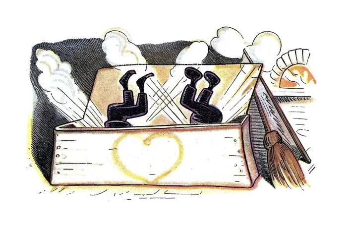 Framed Print : Book illustration, Max and Moritz falling into a chest of flour