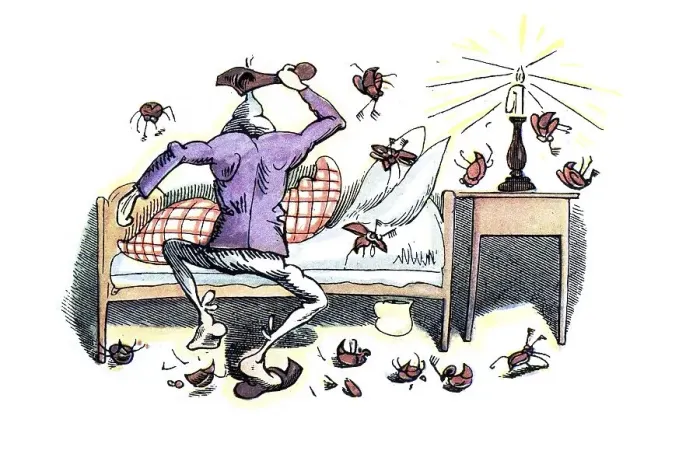 Framed Print : Book illustration, Uncle Fritz striking dead the May beetles in his bed