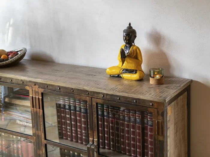 Framed Print : Books and encyclopaedias in old glass case with metal