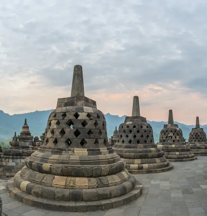 Framed Print : Borobudur temple, stupas, cloudy sky, Borobudur, Yogyakarta, Java, Indonesia, Asia