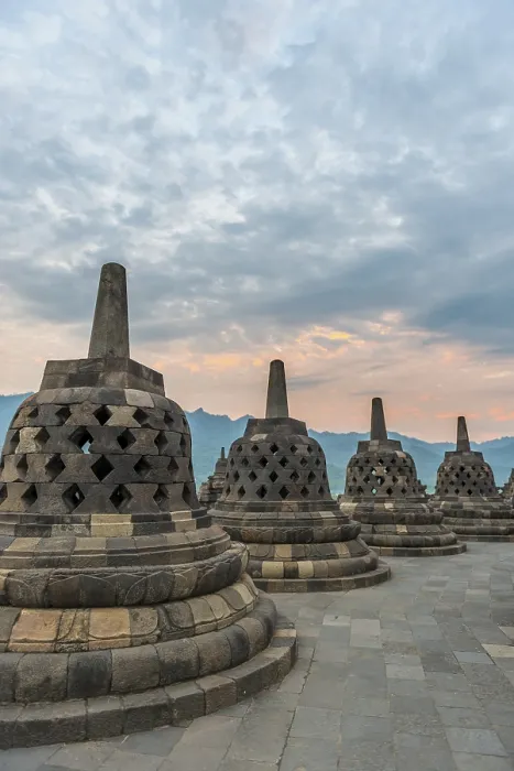 Framed Print : Borobudur temple, stupas, cloudy sky Framed Print : Borobudur temple, stupas, cloudy sky