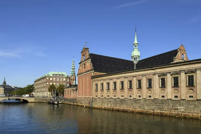 Framed Print : Borsgraven Canal near Holmens Kirke, Church, Copenhagen, Denmark, Europe