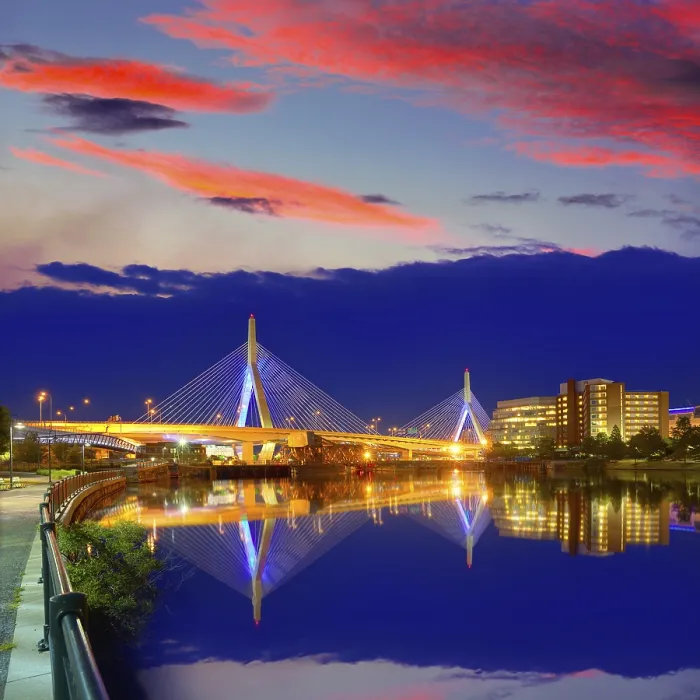 Framed Print : Boston Zakim bridge sunset in Bunker Hill Massachusetts USA