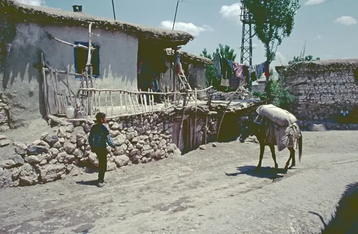 Framed Print : Boy, child, donkey with sack, Kurdish village Karadut, south-east Anatolia, Turkey, May 1987, vintage, retro, old, historical, Asia