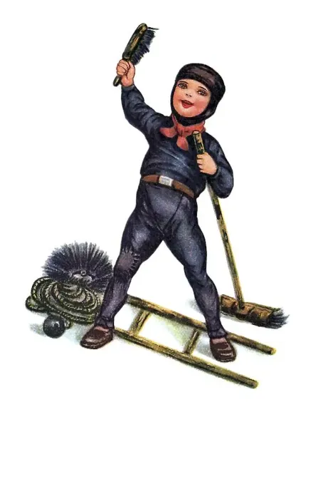 Framed Print : Boy as a chimney sweep, postcard picture