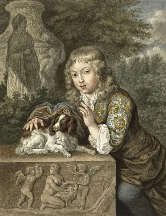 Framed Print : Boy with a Dog, c. 1800, Petting Framed Print : Boy with a Dog, c. 1800, Petting