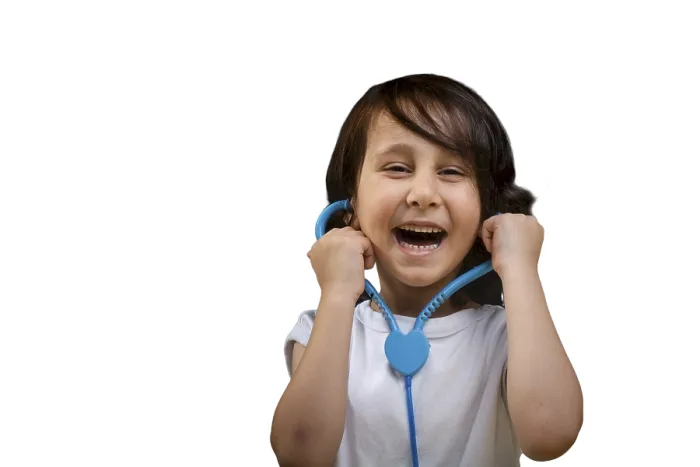Framed Print : Boy with stethoscope isolated on a white background