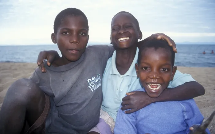 Framed Print : Three boys posing for camera, Chitimba Framed Print : Three boys posing for camera, Chitimba