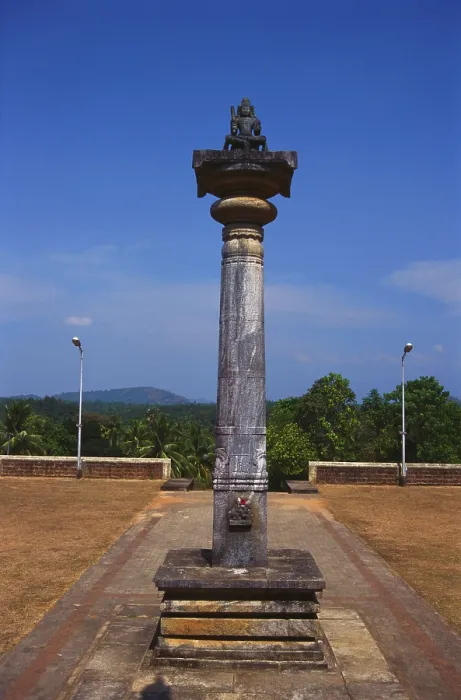 Framed Print : Brahma Stambha in front of Gommateswara statue at Venur