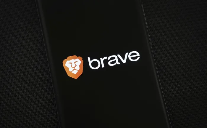 Framed Print : Brave logo is displayed on a smartphone screen Framed Print : Brave logo is displayed on a smartphone screen