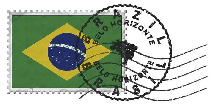 Framed Print : Brazil Belo Horizonte Stamp with National Flag and Postmark