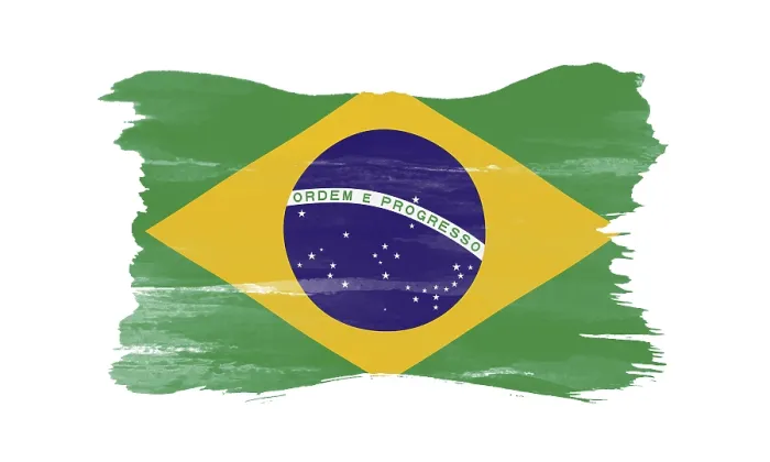 Framed Print : Brazil flag brush stroke, national flag on white background