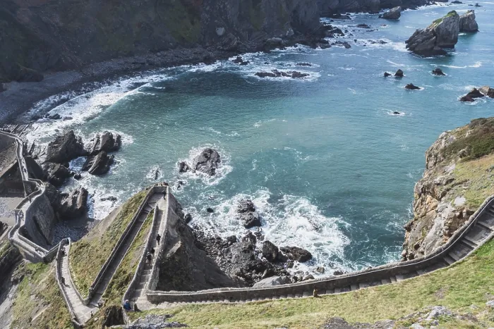 Framed Print : From above breathtaking view of a winding path leading to Gaztelugatxe islet Framed Print : From above breathtaking view of a winding path leading to Gaztelugatxe islet