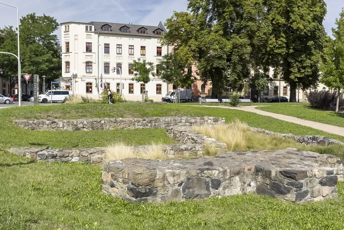 Framed Print : Brickwork remains of the former town fortifications on today's Dr Framed Print : Brickwork remains of the former town fortifications on today's Dr
