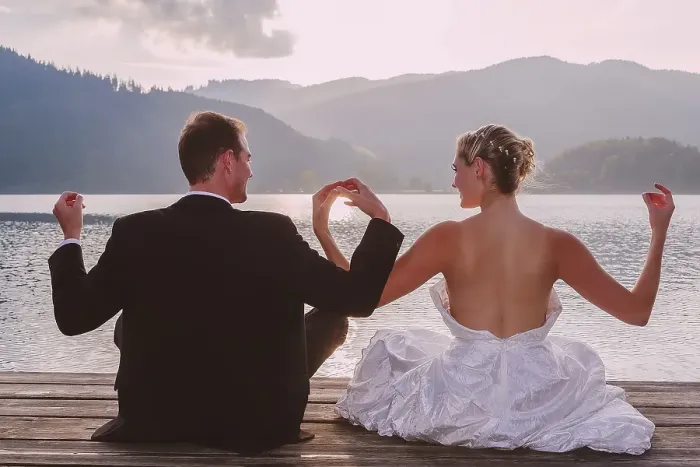 Framed Print : Bride and groom meditating