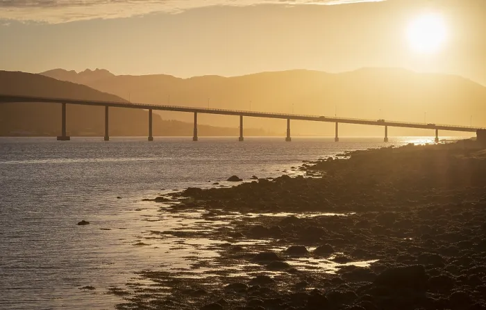 Framed Print : Bridge over the Gimsoy Straumen highway E6 at sunset Framed Print : Bridge over the Gimsoy Straumen highway E6 at sunset