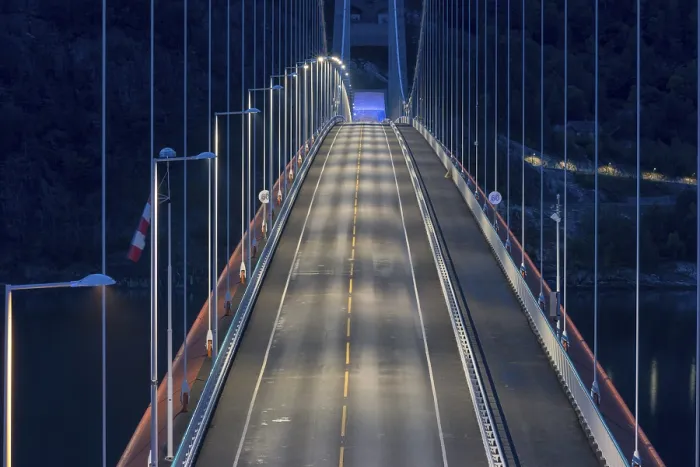 Framed Print : Bridge Hardangerbrua at night, Hardangerbridge
