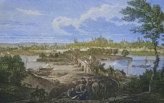 Framed Print : Bridge over the Loire and view of the city of Orleans