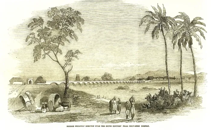 Framed Print : Bridge recently erected over corvery river, near Bhowanee, Madras now Chennai, Tamil Nadu, India, Asia