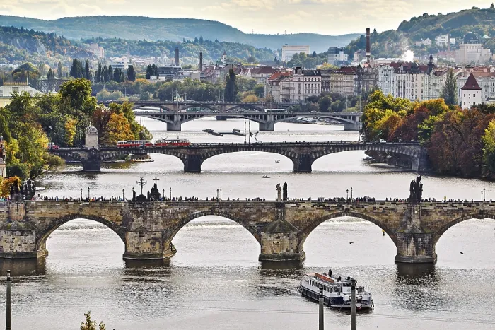Framed Print : Bridges over the Vltava river and historic centre