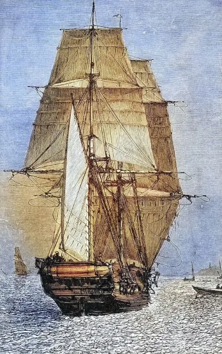 Framed Print : The brig HMS Beagle from Journal of Researches by Charles Darwin published by Nelson & Sons 1890 Framed Print : The brig HMS Beagle from Journal of Researches by Charles Darwin published by Nelson & Sons 1890